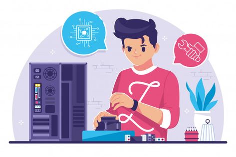 Computer engineer flat design illustration | Premium Vector Engineer Illustration, Engineering Illustration, Industrial Vehicles, Computer Repair Shop, Computer Engineer, Laptop Screen Repair, Female Engineer, Macbook Repair, Computer Problems