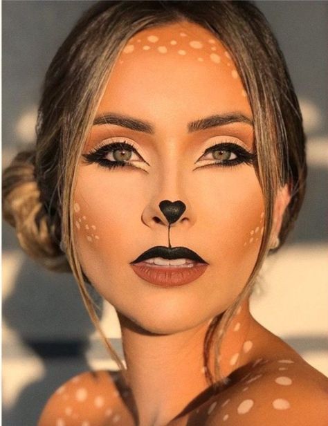 Woodland Deer Makeup, Fox Halloween Makeup For Women, Woodland Animals Halloween Costumes, Cute Lion Makeup, Animal Halloween Makeup Easy, Deer Fairy Makeup, Women’s Deer Makeup, Fox Make Up Halloween, Squirrel Makeup Halloween