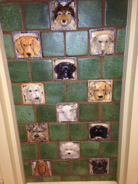 Decorative ceramic dog tiles installation at McKamey Animal Center, Chattanooga, TN Tiles Installation, Room Tiles Floor, Vet Practice, Dog Room, Kitchen Tiles Design, Vet Clinic, Ceramic Dog, Pottery Inspiration, Room Tiles