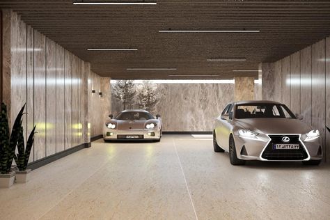 Stilt Parking Design, Luxury Garage Interior, Fancy Garage, Car Porch Design, Car Showroom Design, Garage Design Interior, Luxury Car Garage, Modern Garage Doors, Underground Garage