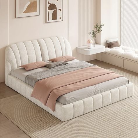 Luxurious comfort and support for lounging, reading, or watching TV in bed. This upholstered bed will be both a beautiful piece in the room and a place full of fun for your family. Coquette Bed Frame Queen, Beige Bed Frame, Kawaii Bedding Full, Coqutte Aesthetic Girl Room, Sanriocore Room Bed, Bed Frame Upholstered, Bed With Upholstered Headboard, Full Size Pink Kawaii Bedding, Fabric Upholstered Bed