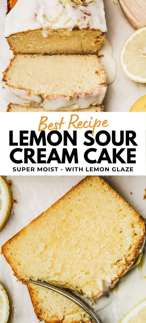 Elevate your dessert game with our Lemon Sour Cream Cake, boasting unrivaled moistness and flavor. Bursting with lemony goodness, this easy-to-make cake from scratch features a velvety texture enhanced by tangy sour cream. Drizzle it with a lemon glaze for a truly unforgettable treat. Experience the best in every bite! Lemon Pound Cake With Sour Cream, Lemon Cake With Sour Cream, Cakes Using Sour Cream, Lemon Tea Cakes Recipes, Sour Cream Desserts Easy, Sour Cream Pound Cake Loaf, Lemon Cake Moist, Sour Cream Cake Recipe From Scratch, Cream Desserts Easy