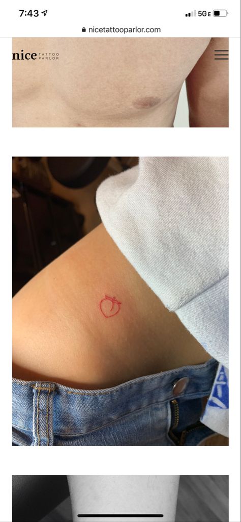 Peachy Tattoo On But, Peach Stamp Tattoo, Peach Tattoo Buttcheek, Peachy Tattoo, Peach Tattoo, Mini Tats, Matching Tats, Red Ink, Tattoos Ideas