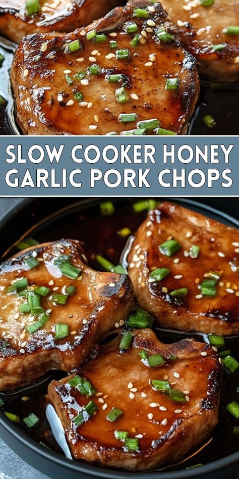 Slow Cooker Honey Garlic Pork Chops Ingredients: 4 boneless pork chops 1/2 cup honey 1/4 cup soy sauce 1/4 cup ketchup 4 cloves garlic, minced 1 teaspoon dried basil Salt and pepper to taste Fresh parsley, chopped (optional, for garnish) #slowcooker #porkchops #easyrecipes Pork Chops Slow Cooker, Honey Pork Chops, Honey Garlic Pork, Garlic Pork Chops, Garlic Pork, Honey Garlic Pork Chops, Crockpot Pork Chops, Slow Cooker Pork Chops, Fun Kitchen