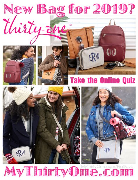 #31 #ThirtyOneGifts Looking for a new bag for 2019? Which features are most important to you? Versatility? Size? Style? Details? Material? TAKE THE QUIZ at MyThirtyOne.com/PiaDavis Look for the Boutique Backpack, Casual Carry-All, Double Zip Crossbody, Colorblock Tote, Studio Thirty-One, Crossbody Organizing Tote, Cindy Tote, Retro Metro, Around Town Tote or maybe all you need is a Rubie Mini or All About The Benjamins Wallet. All About The Benjamins, Winter Handbags, Ideas For Small Business, Online Relationship, 31 Gifts, Color Block Tote, Gifts Bags, Tote Organization, Online Quiz