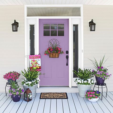 Modern Front Door Colors, Purple Front Door Colors, Purple Front Door, Purple Front Doors, Stucco House, Victorian Front Doors, Cottage Front Doors, Best Front Doors, House Flip