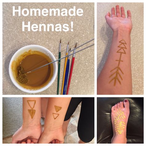 Homemade Hennas!  Quick and easy! :) Recipe: 1/4 cup corn starch 1/4 cup water 2 packets orange Kool-Aid 4-6 drops of green food coloring ... Whisk corn starch and water together, then add Kool-Aid and food coloring. If needed, add more corn starch to thicken. Paint on the design and let harden, once dry the paste will crack off leaving the color behind.  Enjoy! Homemade Henna Recipe, Diy Henna Tattoo Recipe, Thicken Paint, Henna Tattoo Recipe, Homemade Henna, What Is Henna, Henna Tattoo Diy, Henna Recipe, How To Make Henna