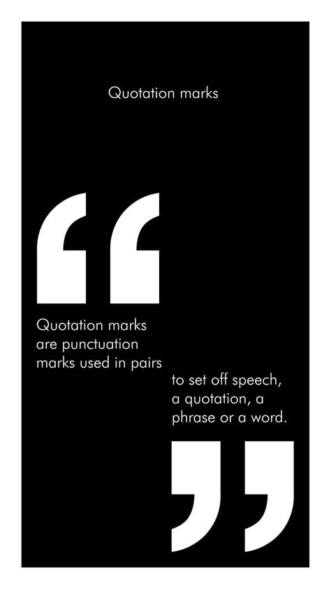 punctuation poster i made practicing the swiss style, using grids and high contrast contrast. the punctuation mark of the day is the "Quotation mark" Punctuation Posters, Quotation Mark, Swiss Style, Punctuation Marks, Quotation Marks, High Contrast, Punctuation, Editorial, The Day