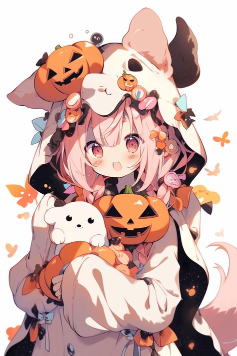 Halloween  costume, Anime Halloween Manga Art, Thanksgiving Anime, October First, Anime Ghost, Fall Drawings, Love Pink Wallpaper, Costume Anime, Cute Bunny Cartoon, Halloween Everyday