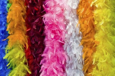 Multi-colored feather boas. Diy Crafts Christmas, Feather Fashion, Feather Headpiece, Rooster Feathers, Feather Decor, Dress With Shawl, Pheasant Feathers, Turkey Feathers, Tail Feathers