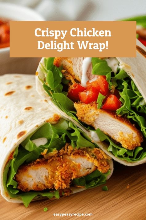 Close-up of two crispy chicken wraps filled with lettuce and diced tomatoes, displayed on a wooden surface. Chicken Wrap Recipes Easy, School Cookies Recipe, Easy Lunch Prep, Easy Garlic Bread Recipe, Chicken Wrap Recipe, Crispy Chicken Wraps, Wraps Recipes Easy, Yogurt Parfait Recipe, Fruit And Yogurt Parfait