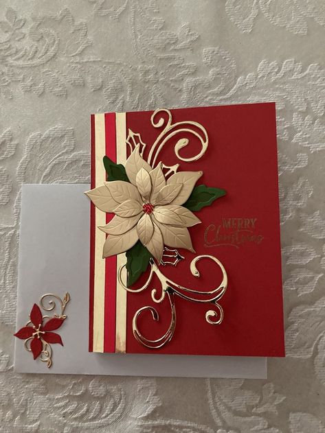 Handmade Christmas Cards Simple, Craft Ideas For Beginners, Winter Card Ideas, Die Cut Christmas Cards, Winter Karten, Handcrafted Christmas Cards, Poinsettia Cards, Christmas Card Making, Stamped Christmas Cards