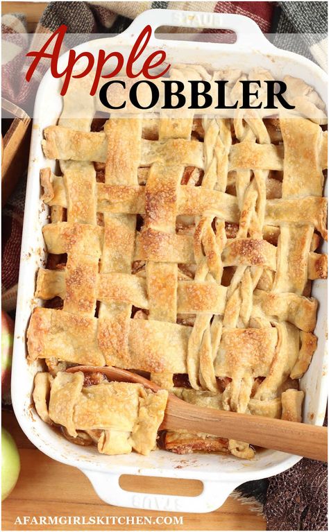 This apple cobbler recipe is a warm and cozy dessert for fall is the perfect addition to any potluck, family gathering or holiday party. Apple Crisp With Pie Crust, Top Crust Apple Pie, Apple Cobbler With Pie Crust Top, Apple And Pie Crust Recipes, Apples And Pie Crust Dessert Recipes, Easy Apple Pie With Store Bought Crust, Cobbler Crust Recipe Easy, Apple Cobbler With Pie Crust, Apple Cobbler Easy Homemade