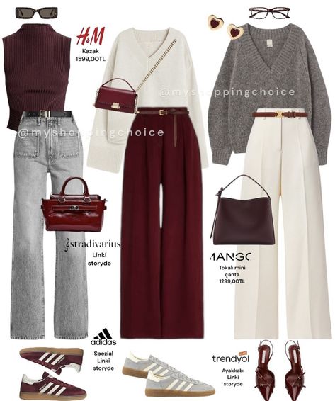 Monday Winter Outfit For Work, 2025 Fashion Trends For Women, Maroon Color Combinations, Burgundy Outfit Ideas, Looks Adidas, Women's Winter Outfits, Modest Casual Outfits, Trendy Outfit Ideas, Winter Fashion Outfits Casual