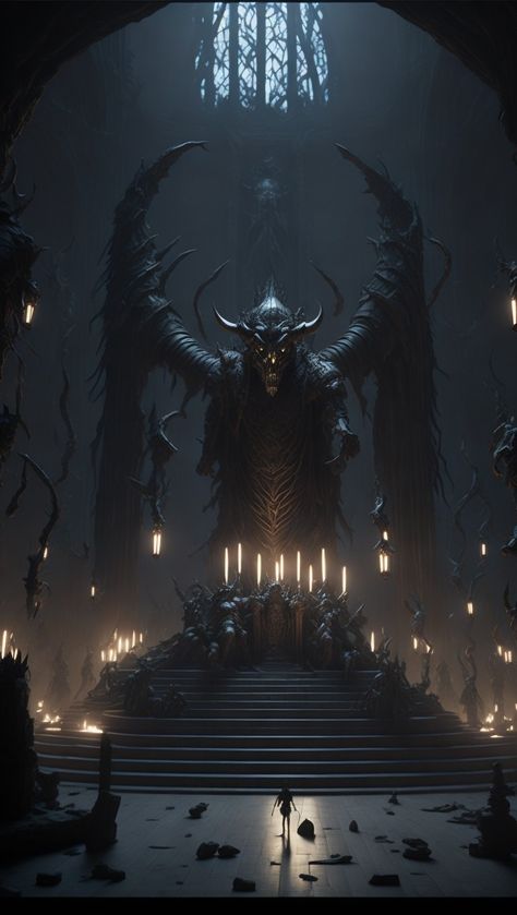 Evil Kingdom Aesthetic, Evil Fantasy Aesthetic, Evil Lair Concept Art, Evil Throne Room, Evil Throne, Demonic Artwork, Wolf Protecting, Villain Hideout, Evil Lair