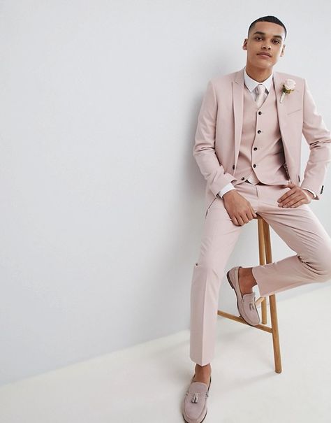 Beige And Pink Suit Men, Light Pink Suit Men, Light Pink Suit, Pink Suit Men, Tux Colors, 4 Bridesmaids, Match Tattoo, Mens Fashion Wedding Guest, Suit For Men Wedding