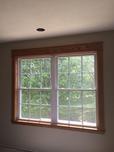 White Windows With Wood Trim, Stained Window Trim, Windows Trim, Interior Window Trim, White Window, Interior Windows, Window Ideas, House Window, White Windows