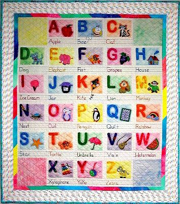 ABC baby quilt Alphabet Quilt, Paint Sticks, Letters Of The Alphabet, All Letters, Rainbow Quilt, Childrens Quilts, Quilt Care, Painting Templates, Painted Sticks