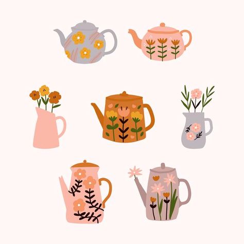 Premium Vector | Cute floral teapot with bouquet of spring flowers in scandinavian style. Bouquet Spring Flowers, Plant Ornaments, Floral Teapot, Arte Doodle, Spring Flower Arrangements, Elements Illustration, Cozy Coffee, 수채화 그림, 자수 디자인