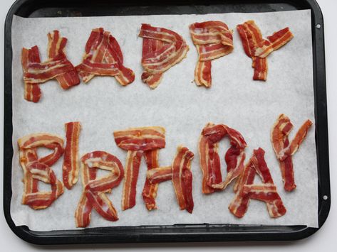 Happy Birthday Bacon Funny, Bacon Birthday Party, Bacon Birthday Cake, Happy Birthday Breakfast, Bacon Quotes, Bacon Memes, Bacon Cake, Bacon Party, Meat Cake