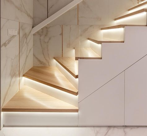 Interiors | Page 8 of 614 | CONTEMPORIST Small House Roof Design, Wooden Staircase Design, Staircase Lighting Ideas, Led Stair Lights, Staircase Design Modern, Hidden Lighting, Stairs Design Interior, House Roof Design, Staircase Makeover