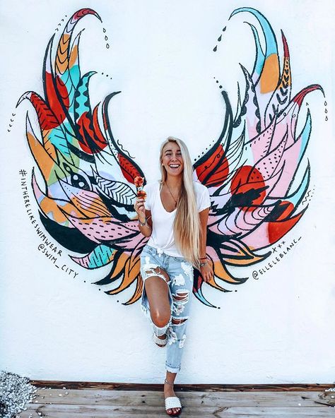 You can’t talk butterfly language to someone who speaks caterpillar🦋⁣ ⁣ You need to be able to surround yourself with friends who dream… Wing Mural, Wall Design Painted, Cafe Mural, Exterior Murals, Selfie Station, Wall Murals Diy, Selfie Wall, Diy Wings, Barn Art