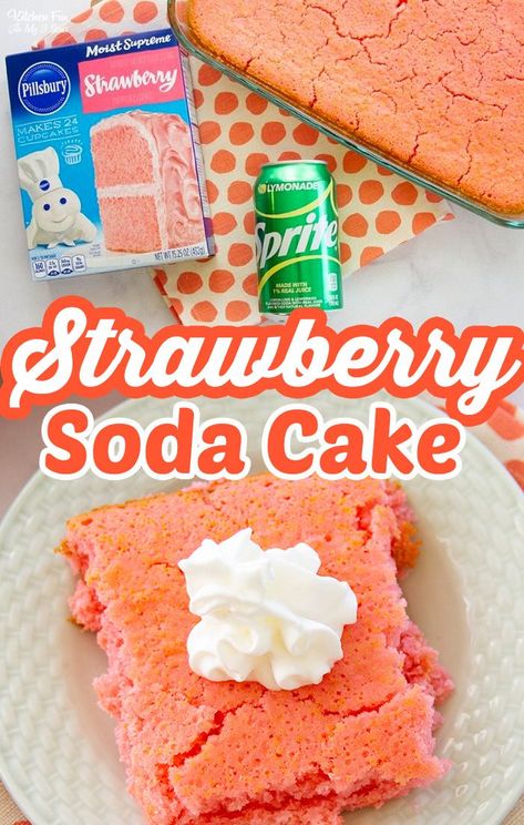 Cakes Made With Soda, Berry Poke Cake, Soda Pop Cake, Cake Recipe Strawberry, Soda Cake Recipe, Strawberry Cake Mix Recipes, Sprite Cake, Dessert Recipes Cake, Sprite Recipe