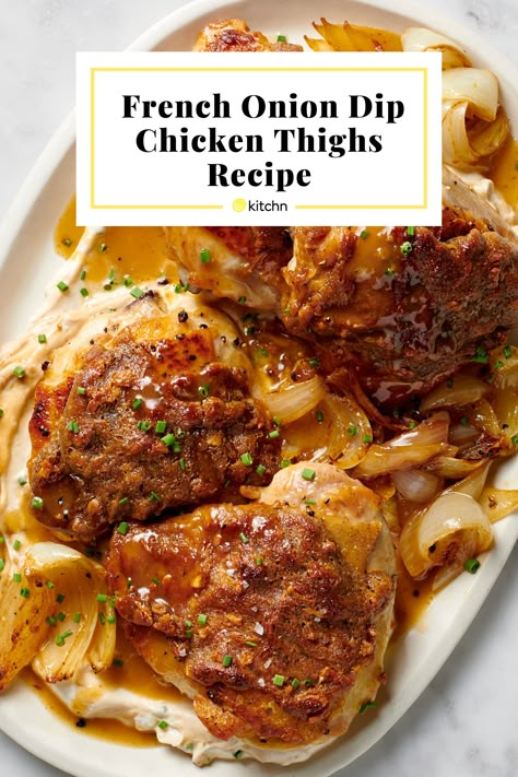 French Onion Dip Chicken, Onion Dip Chicken, Chicken Onion Soup Mix Recipe, Healthy Bbq Side Dishes, Onion Soup Mix Recipe, Chicken Thighs Recipe, Recipe Using Chicken, Thighs Recipe, French Onion Chicken