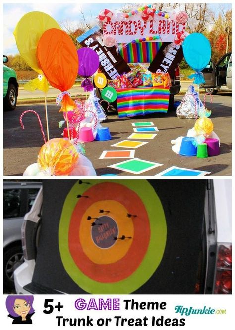 Trunk or Treat Halloween Car Decorations and Party games. Halloween Theme Preschool, Halloween Car Decorations, Homecoming Floats, Trunk Or Treat Ideas, Candyland Party, Candy Land Christmas Decorations Outdoor, Car Decorations, Candy Land Theme, Treat Ideas