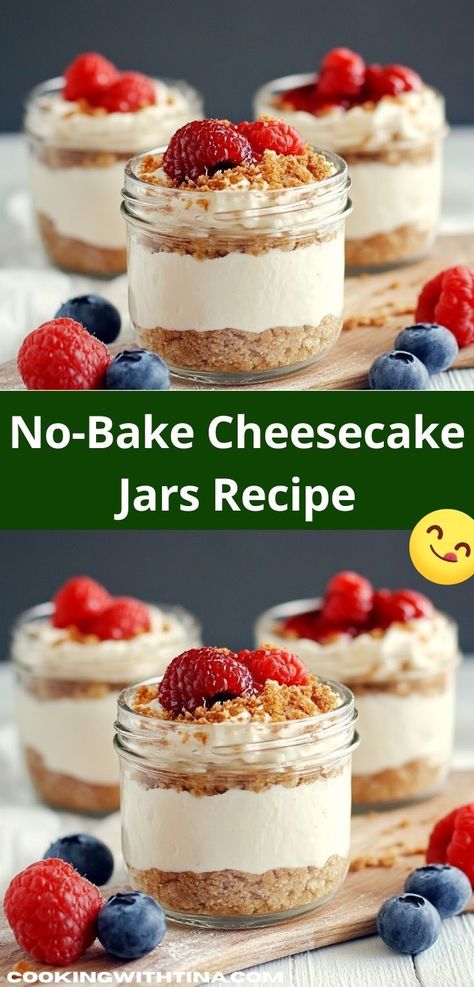 Searching for a refreshing dessert for your next gathering? Discover the No-Bake Cheesecake Jars Recipe, a delightful blend of rich flavors and creamy textures that makes it a hit for any occasion. Cheesecake Jars, Cheesecake In A Jar, Easy No Bake Cheesecake, Classic Cookies Recipes, Quick Dessert, Easy To Make Desserts, Refreshing Desserts, Soften Cream Cheese, Creamy Desserts