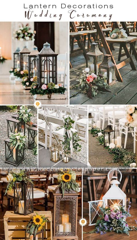 Lantern Alter Wedding, Ceremony Aisle Lanterns, Lanterns At A Wedding, Rustic Wedding Decor Lanterns, Wedding Aisle Lanterns Outdoors, Decorating Lanterns For Wedding, How To Decorate Lanterns For Weddings, Decorated Lanterns Ideas Wedding, Wedding Lantern Decor Reception Ideas