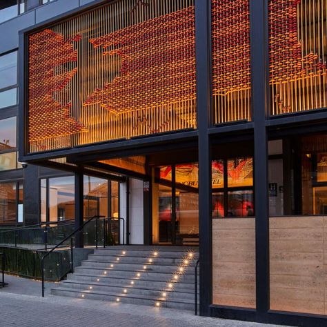 Swatch Display, Mega Projects, Nobu Hotel, Nobu Restaurant, Rockwell Group, Millwork Wall, Hotel Barcelona, Restaurant Exterior, Rammed Earth Wall