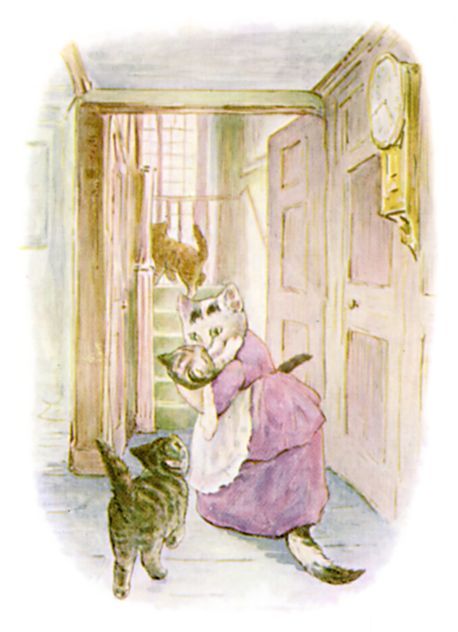 But one day their mother—Mrs. Tabitha Twitchit—expected friends to tea; so she fetched the kittens indoors, to wash and dress them, before the fine company arrived. Beatrix Potter Illustrations, Tom Kitten, Beatrice Potter, Peter Rabbit And Friends, Potter Art, Bunny Rabbits, Encaustic Painting, Arte Fantasy, Beatrix Potter