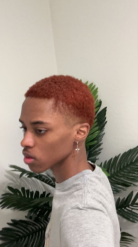 Black Man With Dyed Hair, Auburn Buzzcut, Ginger Hair Color Men, Hair Color For Dark Skin Men, Dyed Hair Men Black, Ginger Black Man, Ginger Buzzcut, Black Men Dyed Hair Ideas, Black Men Hair Dye Ideas