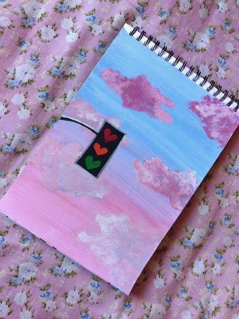 Sky Scenery Painting, Book Art Diy Easy, Colorful Sky Painting, Sky Scenery, Cute Easy Paintings, Mini Art Journal, Scenery Painting, Colorful Sky, Sky Art Painting