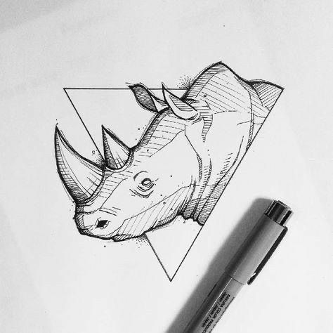 Rhino Tattoo, Rhino Art, Tattoo Art Drawings, Desenho Tattoo, Amazing Drawings, Sketch Inspiration, Dope Art, Animal Sketches, Illustration Character Design