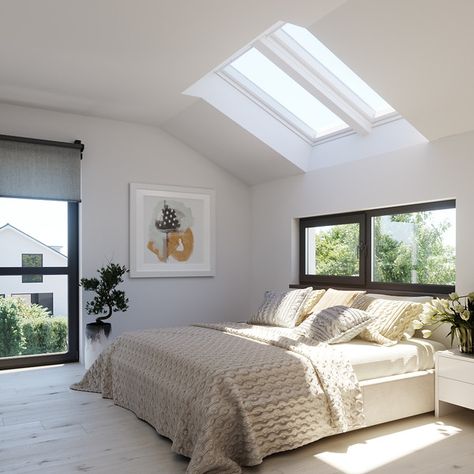 Skylight Above Bed, Velux Bedroom, Dapur Industrial, Velux Windows, Above Bed, Bedroom Windows, Google Search, Interior Design, Bedroom