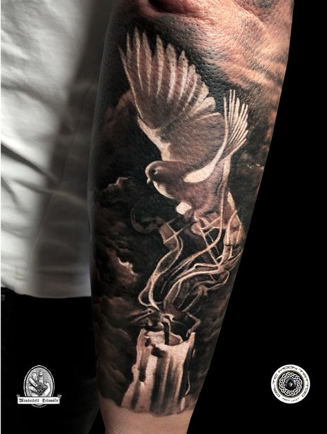 Candle Forearm Tattoo, Orthodox Tattoos, Good And Evil Tattoos, Candle Tattoo Design, Pigeon Tattoo, Shen Long Tattoo, Left Arm Tattoos, Half Sleeve Tattoos Forearm, Around Arm Tattoo