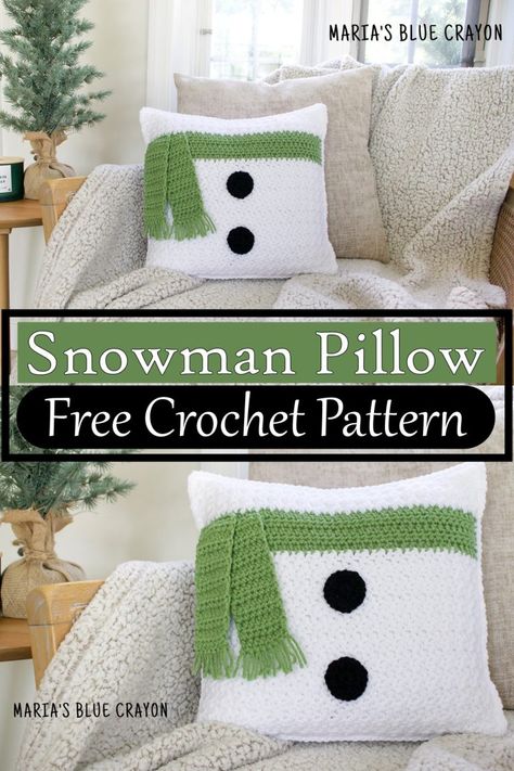 Crochet Elf, Crochet Pillow Patterns Free, Crocheted Christmas, Pillow Covers Pattern, Snowman Pillow, Crochet Cushion, Crochet Snowman, Crochet Pillow Cover, Confection Au Crochet