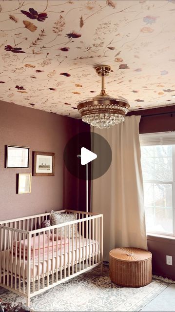 Brooke Enns | Worth it. 
Still can’t get over how this turned out 🥲🤍

#nursery #inspo #theme #babyroom #babygirl #wallpaper #diy | Instagram Ceiling Wallpaper Nursery, Low Ceiling Nursery, Baby Girl Wallpaper Nursery, Wallpaper On Ceiling Nursery, Nursery Ceiling Wallpaper, Nursery Wallpaper Ceiling, Girls Nursery Wallpaper, Wallpaper Ceiling Nursery, Wallpaper Ceiling Bedroom