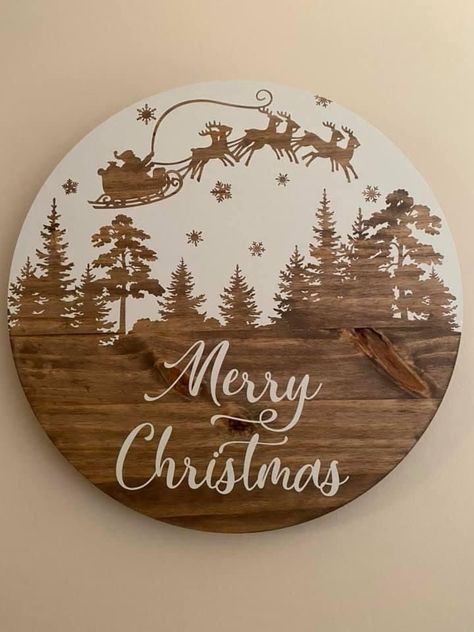 Nov 23, 2020 - This Pin was discovered by Sherri Wintz. Discover (and save!) your own Pins on Pinterest Circle Wood Signs Diy Cricut, Circular Signs Decor, Wood Round Signs Diy, Cricut Door Signs, Diy Ideas To Sell, Christmas Acrylics, Wood Cricut, Christmas Crafts Decor, Name Tags Christmas