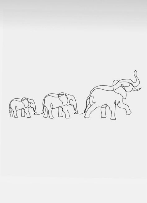 Elephant Line Drawing, Elephant Family Tattoo, Cute Elephant Tattoo, Family Tattoo Ideas, Small Girly Tattoos, Elephant Tattoo Design, Mom Tattoo Designs, Sharpie Tattoos, Family Tattoo