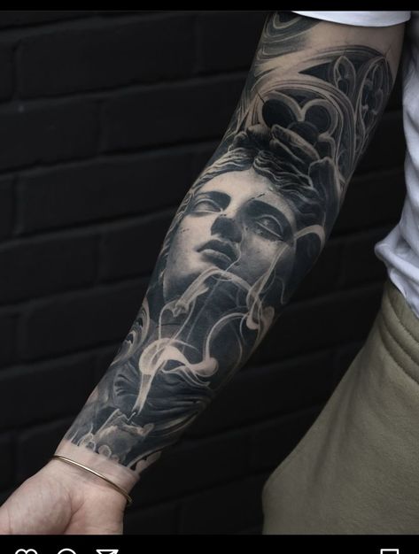 Arm Cover Up Tattoos, Geometric Tattoo Sleeve Designs, Mangas Tattoo, Half Sleeve Tattoos Forearm, Zeus Tattoo, Realistic Tattoo Sleeve, Full Sleeve Tattoo Design, Greek Mythology Tattoos, Forearm Sleeve Tattoos