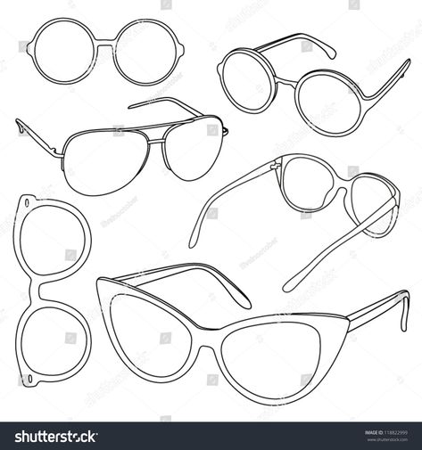 Set of sunglasses. Vector illustration. Different shapes of glasses. Set of outline glasses #Ad , #AFFILIATE, #Vector#sunglasses#Set#illustration Eyeglass Tattoo Ideas, How To Draw Glasses From The Side, Pijamas Drawing, Round Glasses Drawing, Drawing Of Glasses, How To Draw Glasses On A Face, Sunglass Illustration, Eye Glasses Drawing, Sunglass Drawing