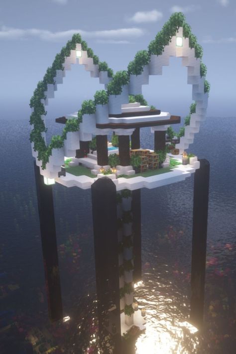 Minecraft Under Water House, Minecraft Cottagecore World, Water House Minecraft, Minecraft Sky, Minecraft Underwater, Minecraft Cottagecore, Minecraft Addons, House In Minecraft, Map Minecraft