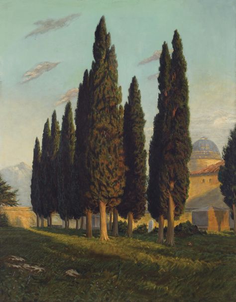 Poplar Tree Landscaping, Cypress Trees Landscape, Sunset Art Painting, 19th Century Landscape, Castle Exterior, Landscape Pencil Drawings, Poplar Tree, Landscape Painting Tutorial, 19th Century Paintings