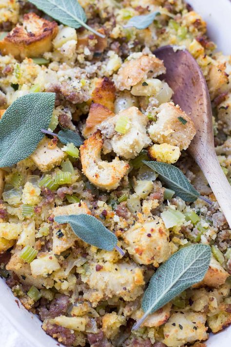 Stuffing with Sausage, Apples & Sage Gluten Free Stuffing Thanksgiving, Gluten Free Stuffing Recipes, Homemade Stuffing Recipes, Keto Stuffing, Gluten Free Stuffing, Homemade Stuffing, Gluten Free Thanksgiving, Thanksgiving Stuffing, Cheap Healthy