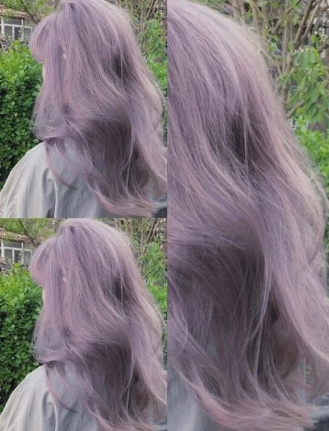 Lilac Color Hair, Lavender Hair Styles, Asian Lavender Hair, Light Hair Color Ideas Pastel, Korean Lavender Hair, Light Lavender Hair Color, Korean Hair Color Purple, Lilac And Black Hair, Lavender Dyed Hair