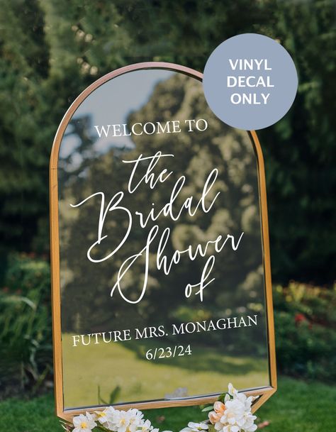 Welcome your guest to your bridal shower with a personalized decal. Works well on an acrylic or mirror for your bridal shower. Easily removable off rented pieces. Welcome to the Shower of the Future Mrs. Sign includes your future last name and date. 📦Contents📦 ONE self-adhesive Bridal Shower Welcome Decal Matte wall decal with transfer tape Size of decal (please choose size on checkout)  Installation instructions View our shop for more amazing designs for your upcoming wedding! https://www.etsy.com/shop/HarborDesignCo?ref=shopsection_shophome_leftnav ️️️ NEED A RUSH??? Within 7 Business days also check out with this listing to make sure your order arrives on time! https://www.etsy.com/listing/717974353/rush-order-harbor-design-co-faster-order?ref=shop_home_active_4&frs=1 ** The color of Welcome To Bridal Shower Mirror Sign, Bridal Shower Welcome Sign Ideas, Bridal Shower Mirror Signs Entrance, Welcome To Bridal Shower Sign Mirror, Mirror Welcome Sign Bridal Shower, Mirror Bridal Shower Welcome Sign, Bridal Shower Welcome Mirror, Boho Bridal Shower Sign, Bridal Shower Mirror Welcome Sign