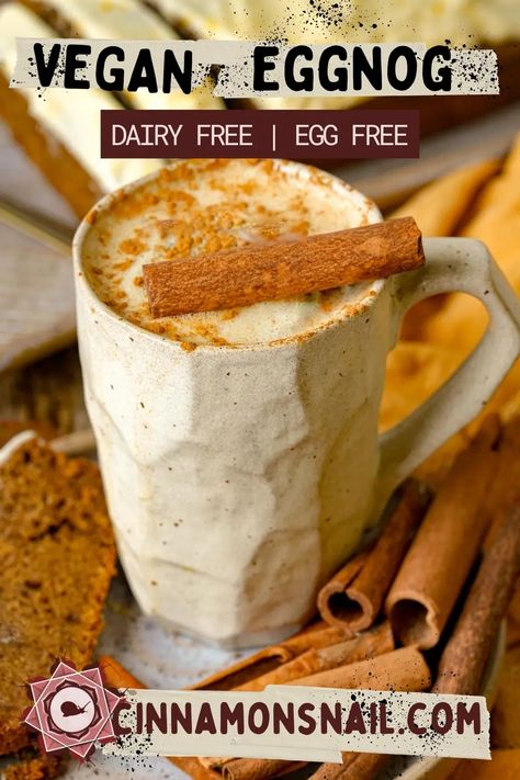 Creamy Vegan Eggnog Recipe (That's Secretly Dairy-Free) Vegan Egg Nog Recipe Homemade, Hot Vegan Drinks, Non Dairy Eggnog Recipe, Egg Nog Recipe Homemade, Eggnog Recipe With Alcohol, Dairy Free Eggnog Recipe, Vegan Egg Nog, Dairy Free Eggnog, Eggless Eggnog